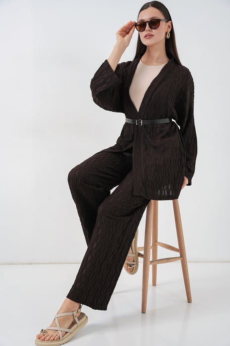 Strukturierte Kimono-Hose mit Schalkragen-Set - Image 2