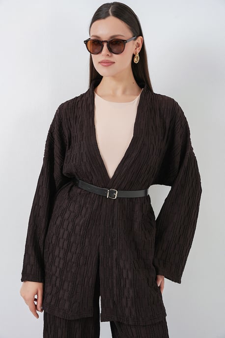 Strukturierte Kimono-Hose mit Schalkragen-Set - Image 3