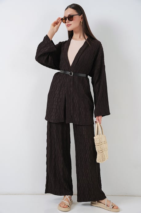 Strukturierte Kimono-Hose mit Schalkragen-Set - Image 4
