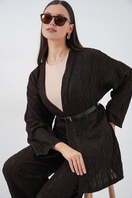 Strukturierte Kimono-Hose mit Schalkragen-Set - Image 5