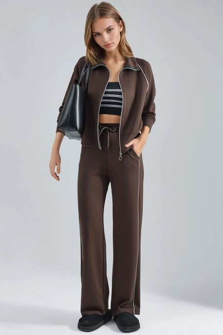 Modal Touch Sweatshirt mit Reißverschluss und Hose im Zwei-Teile-Set - Image 1