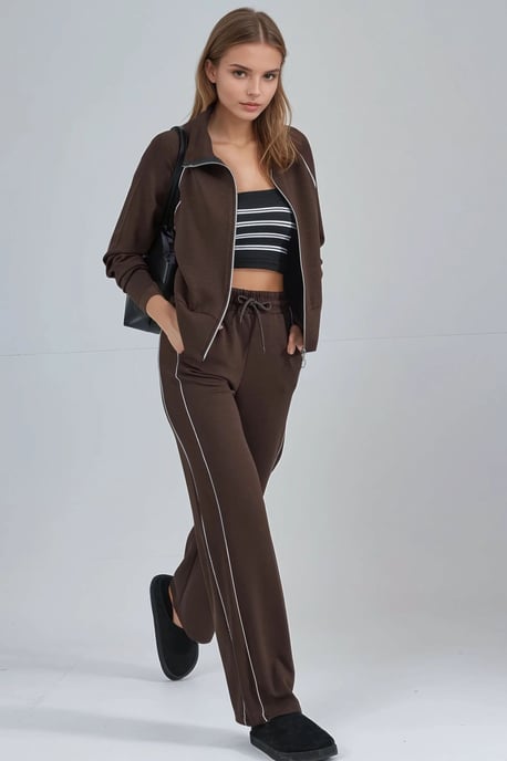 Modal Touch Sweatshirt mit Reißverschluss und Hose im Zwei-Teile-Set - Image 2
