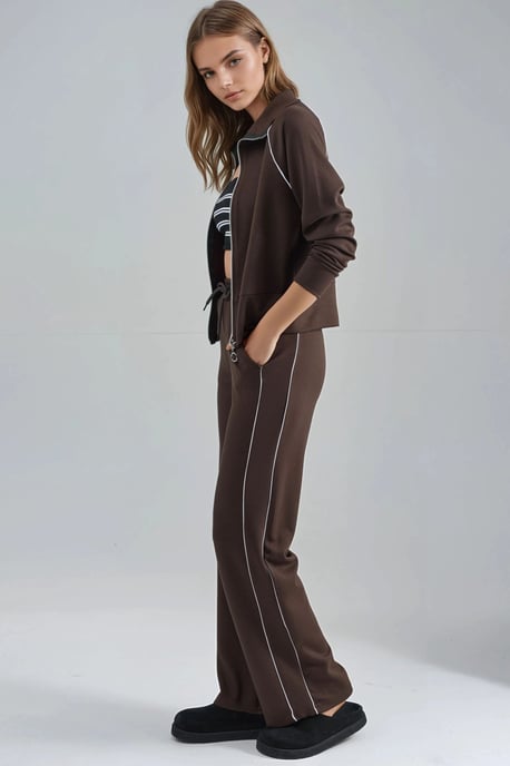 Modal Touch Sweatshirt mit Reißverschluss und Hose im Zwei-Teile-Set - Image 4