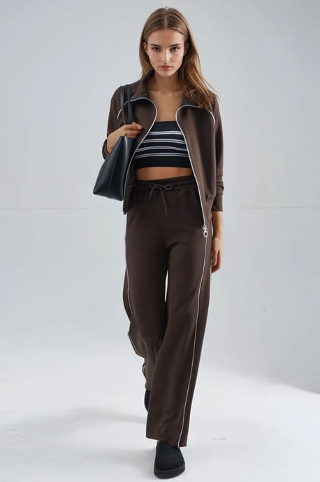 Modal Touch Sweatshirt mit Reißverschluss und Hose im Zwei-Teile-Set - Image 5