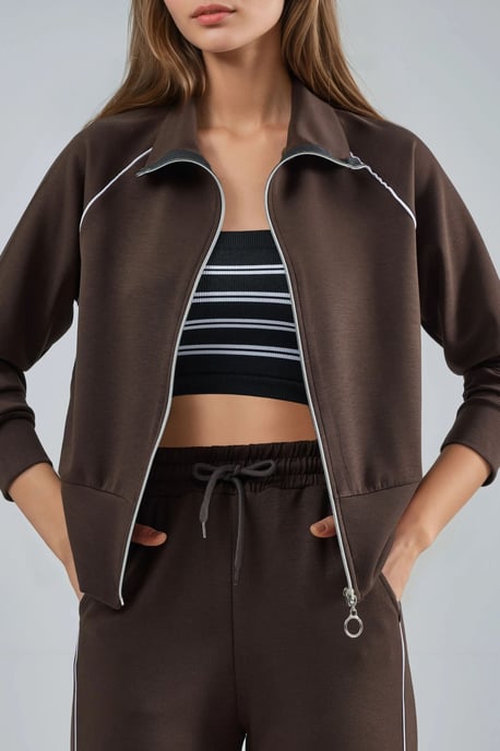 Modal Touch Sweatshirt mit Reißverschluss und Hose im Zwei-Teile-Set - Image 6