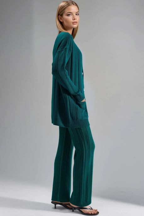 Strick-Koordinaten mit V-Ausschnitt Cardigan und weitem Hosenbein - Image 2