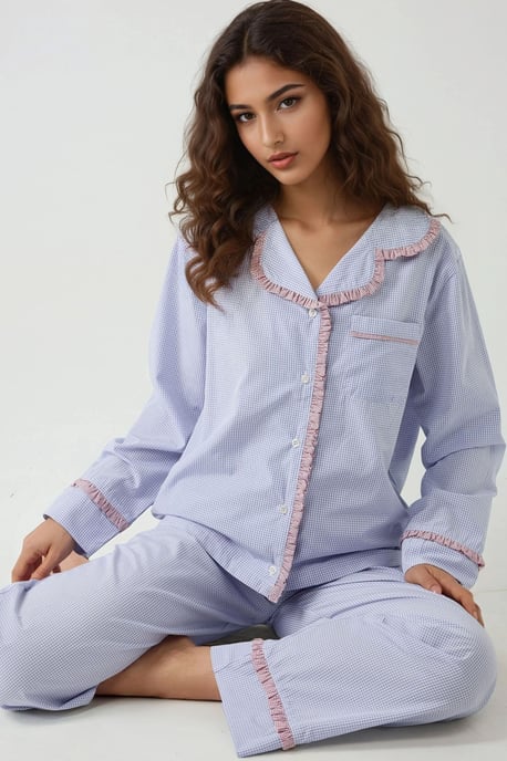 Kariertes Baumwoll-Pyjama-Set mit Hemdkragen - Image 2