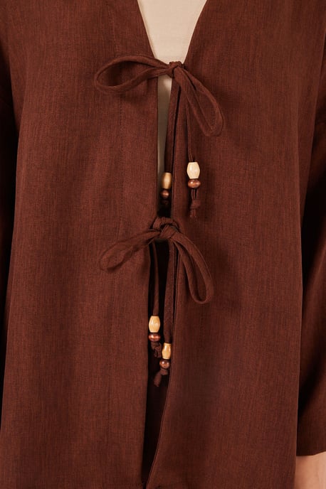 V-Ausschnitt Cardigan und weit geschnittene Hose Set - Image 5