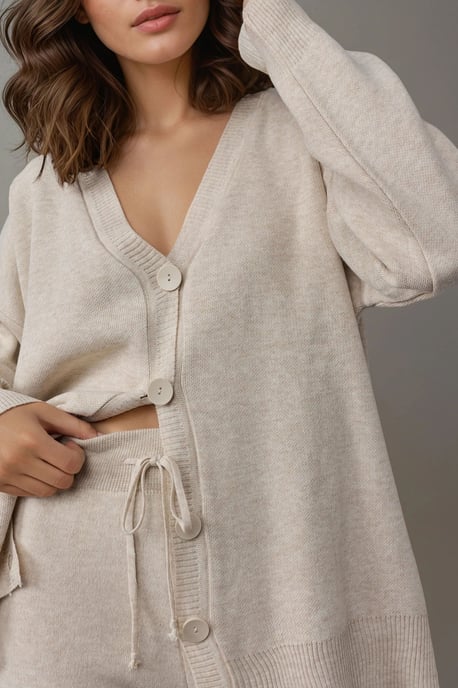 V-Ausschnitt Cardigan und Weitbeinige Hosen Strickset - Image 5