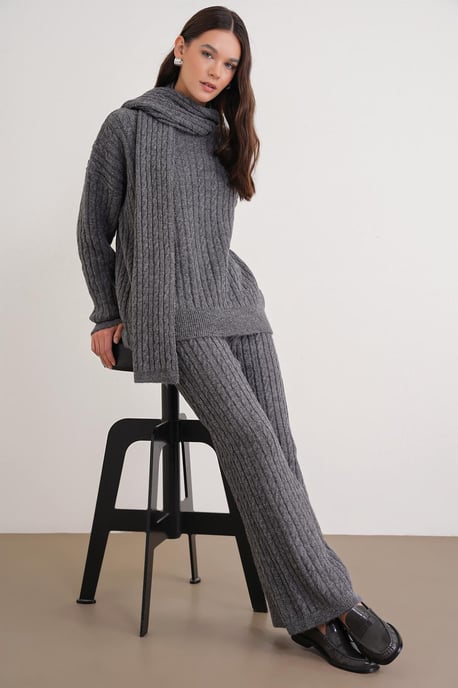 Oversized Haarschaft-Muster Strickwaren Co-Ord Set - Image 1