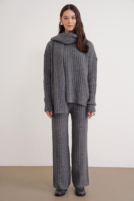 Oversized Haarschaft-Muster Strickwaren Co-Ord Set - Image 2