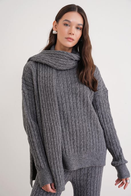 Oversized Haarschaft-Muster Strickwaren Co-Ord Set - Image 3