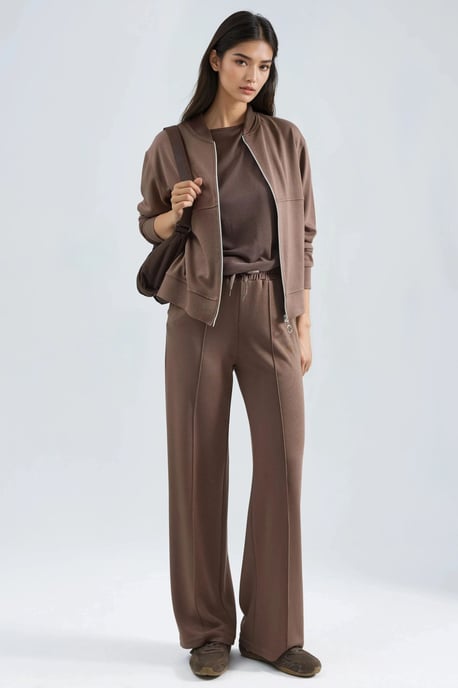 Modal Touch Kapuzenpullover mit Reißverschluss und Ripp-Hosen Set - Image 1