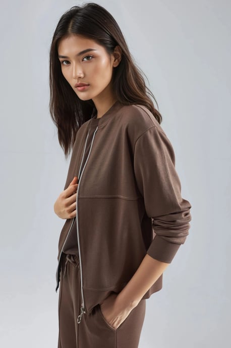 Modal Touch Kapuzenpullover mit Reißverschluss und Ripp-Hosen Set - Image 2
