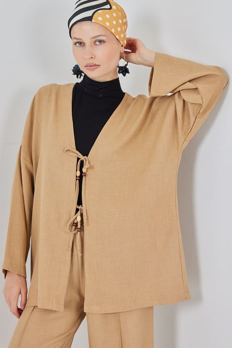V-Ausschnitt Cardigan und Weite Hosen Set - Image 2