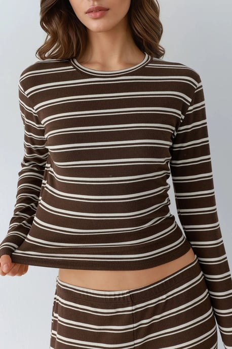 Gestreiftes Zweiteiliges Coord-Set mit weitem Bein - Image 4