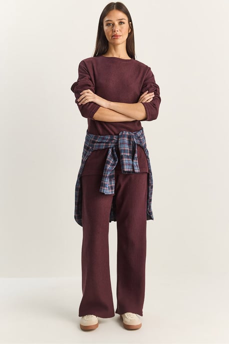 Rippstrukturierter Rundhalspullover und Hosen-Set - Image 1