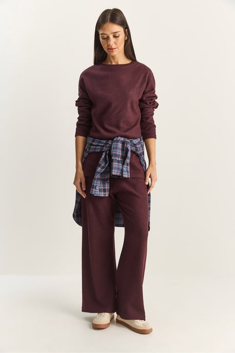 Rippstrukturierter Rundhalspullover und Hosen-Set - Image 2