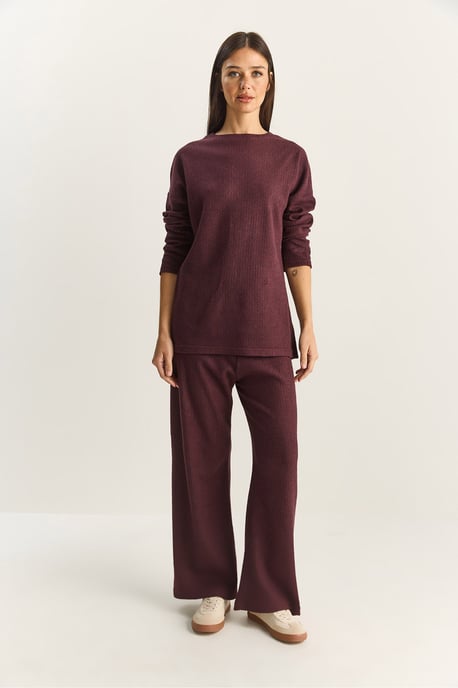 Rippstrukturierter Rundhalspullover und Hosen-Set - Image 4