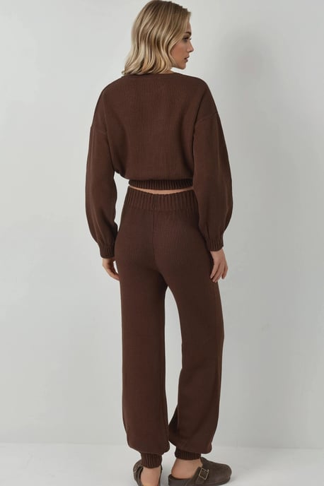Rippdetail Cropped Rundhals-Pullover & Elastische Bündchen-Hosen Strick-Co-Ord-Set - Image 3