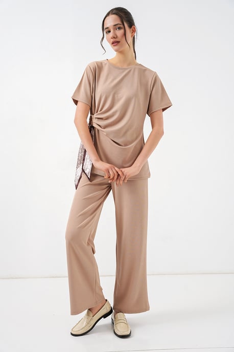 Rippstrick-Set mit Crew-Neck und Krawattendetail sowie weitem Hosenbein - Image 4