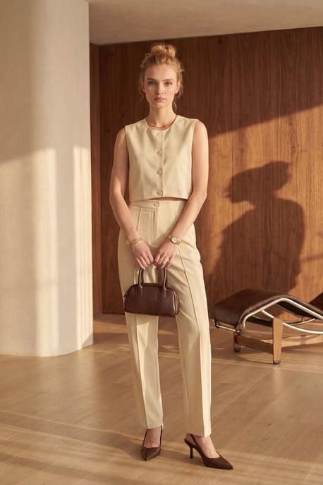 Crew-Neck Crop-Top und Hohe Taille Hose Zweiteiliges Set - Image 4