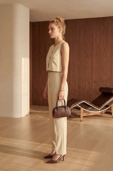 Crew-Neck Crop-Top und Hohe Taille Hose Zweiteiliges Set - Image 5