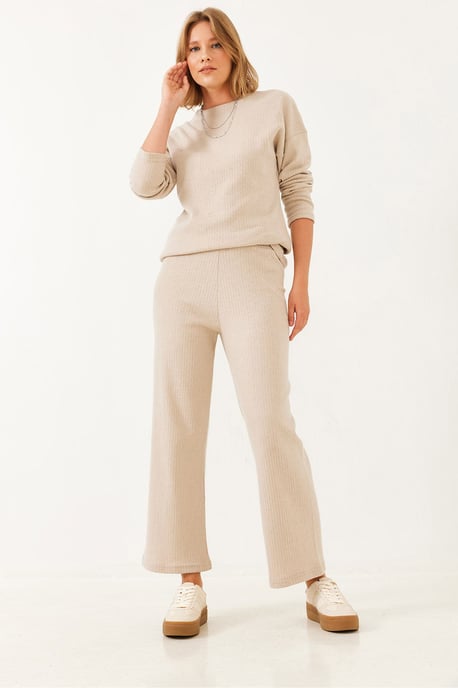 Rippstrukturiertes Crewneck-Pullover- und Hosen-Set - Image 2