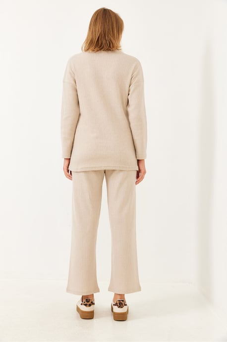 Rippstrukturiertes Crewneck-Pullover- und Hosen-Set - Image 4