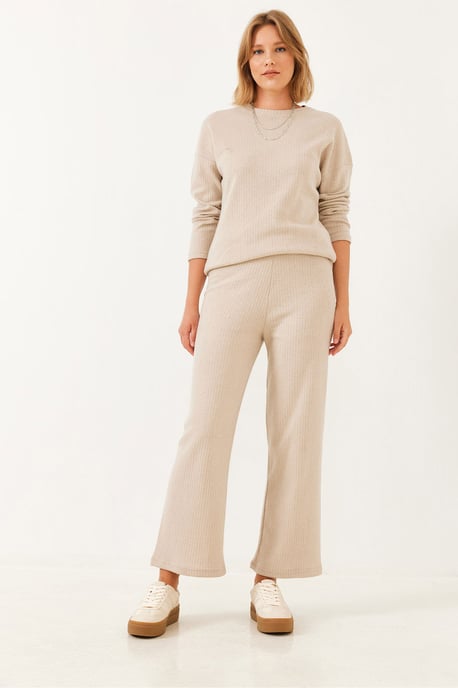 Rippstrukturiertes Crewneck-Pullover- und Hosen-Set - Image 5