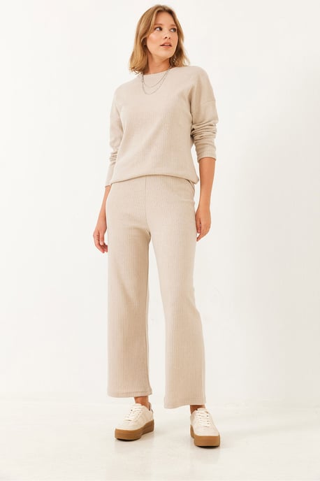 Rippstrukturiertes Crewneck-Pullover- und Hosen-Set - Image 6