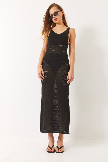 V-Ausschnitt Midi Schlitzkleid - Image 2