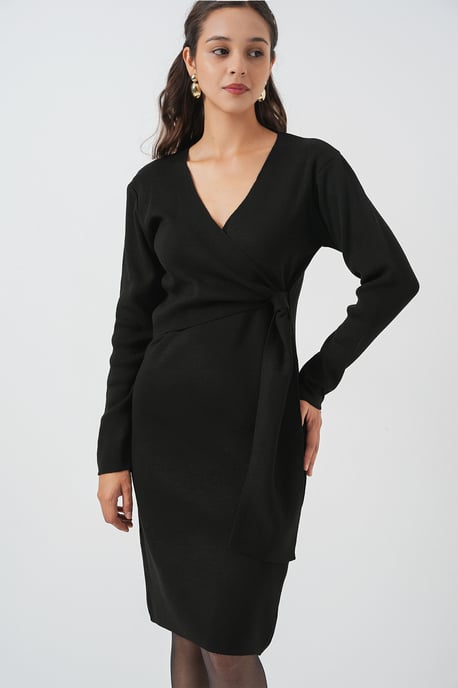 Körperbetontes Midi-Kleid mit V-Ausschnitt und Bindegürtel - Image 4