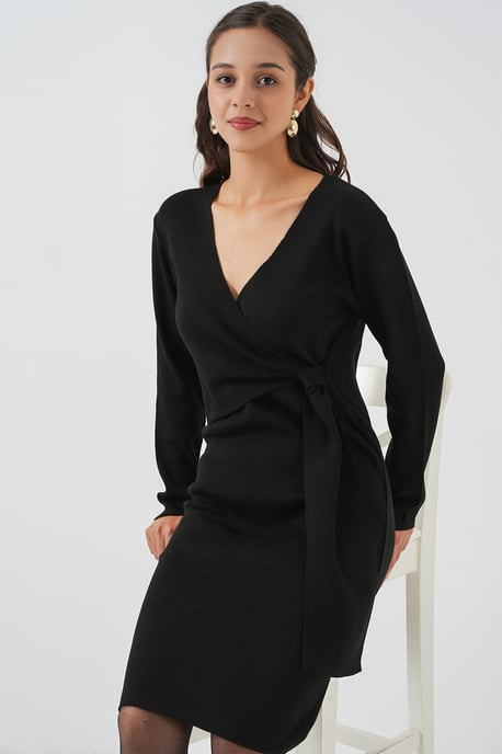 Körperbetontes Midi-Kleid mit V-Ausschnitt und Bindegürtel - Image 5