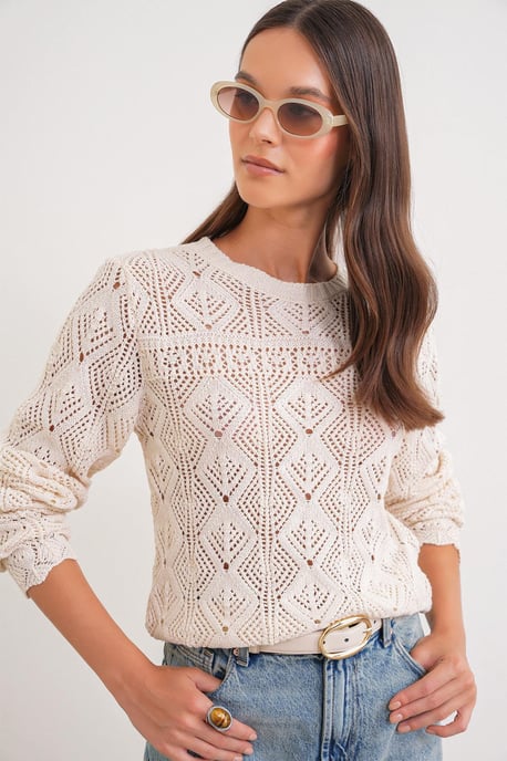 Strickpullover mit strukturiertem Muster und Rundhalsausschnitt - Image 3