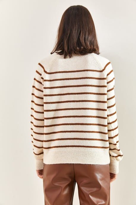 Knopfkragen Lässig Sitzender Strickpullover - Image 5