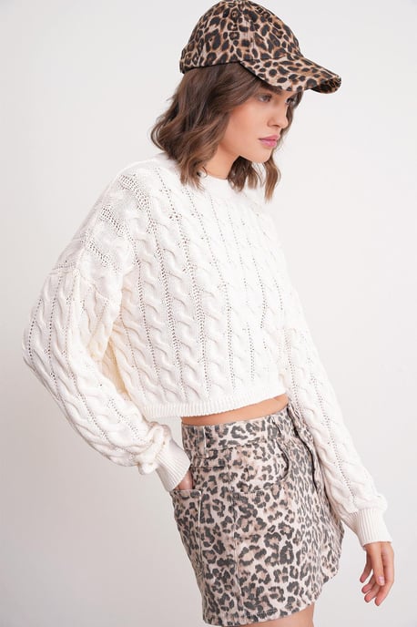 Cable Knit Muster Rundhals Pullover - Image 3