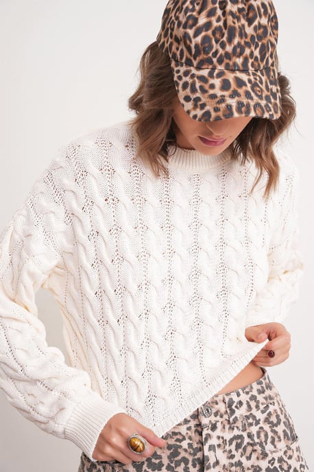 Cable Knit Muster Rundhals Pullover - Image 4