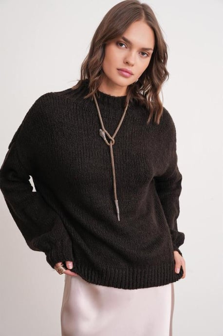 Lässiger Schnitt Rundhals Dickstrickpullover - Image 1