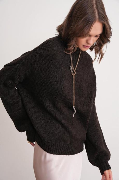 Lässiger Schnitt Rundhals Dickstrickpullover - Image 3