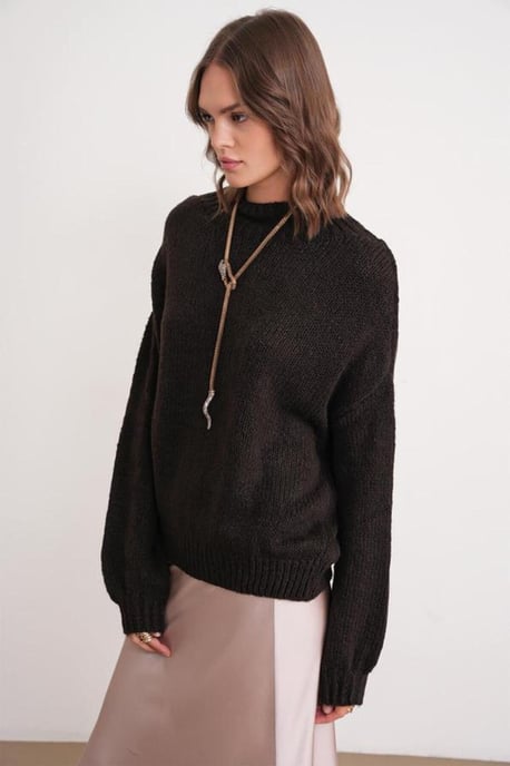 Lässiger Schnitt Rundhals Dickstrickpullover - Image 5