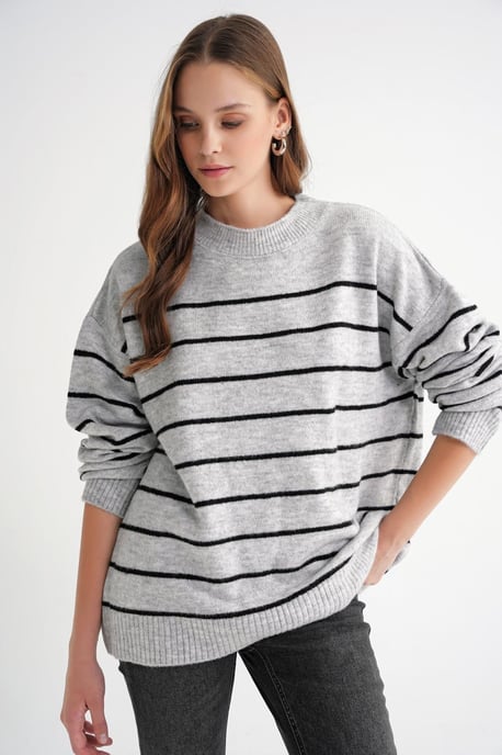 Gestreifter Rundhalsausschnitt entspannter Strickpullover - Image 3