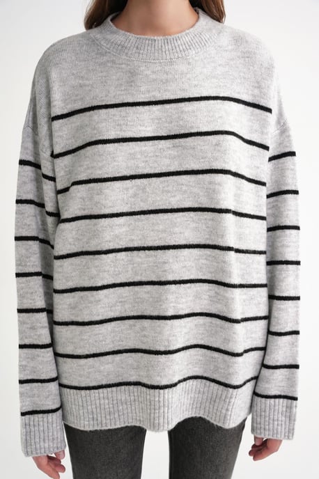 Gestreifter Rundhalsausschnitt entspannter Strickpullover - Image 5