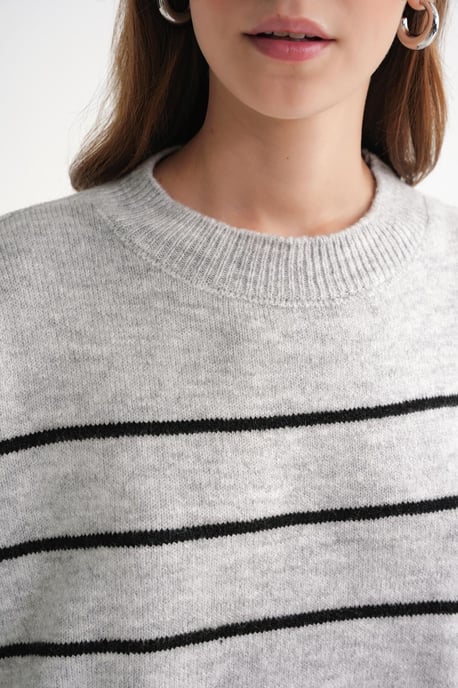 Gestreifter Rundhalsausschnitt entspannter Strickpullover - Image 6