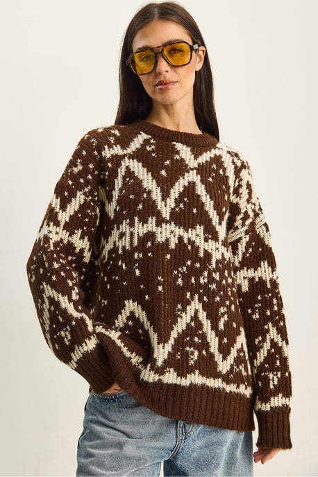 Übergroßer Ethno-Strickpullover - Image 1