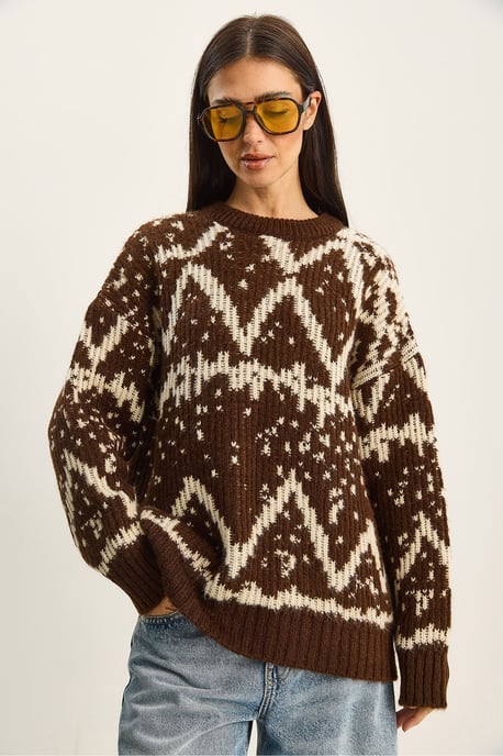 Übergroßer Ethno-Strickpullover - Image 3