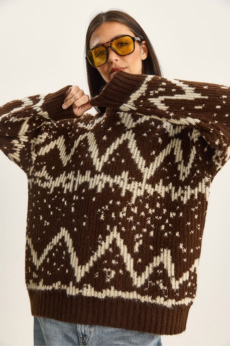 Übergroßer Ethno-Strickpullover - Image 5