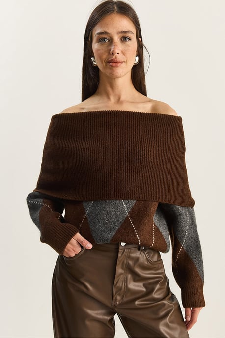 Madonna-Kragen Strickpullover mit Baklava-Muster - Image 1