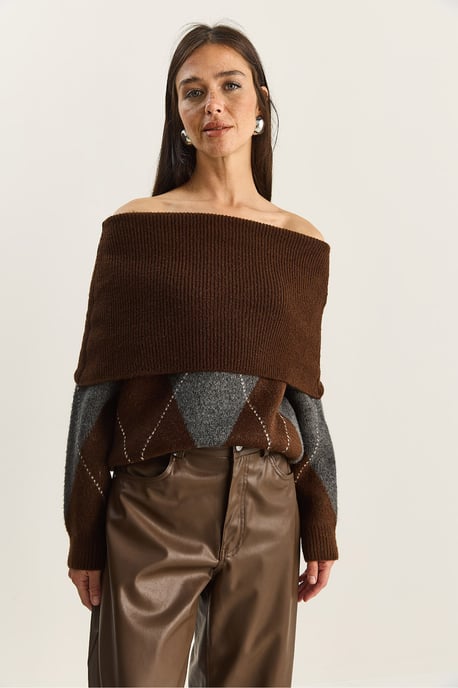 Madonna-Kragen Strickpullover mit Baklava-Muster - Image 2