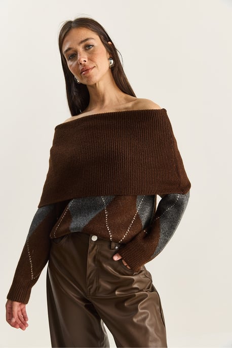 Madonna-Kragen Strickpullover mit Baklava-Muster - Image 3